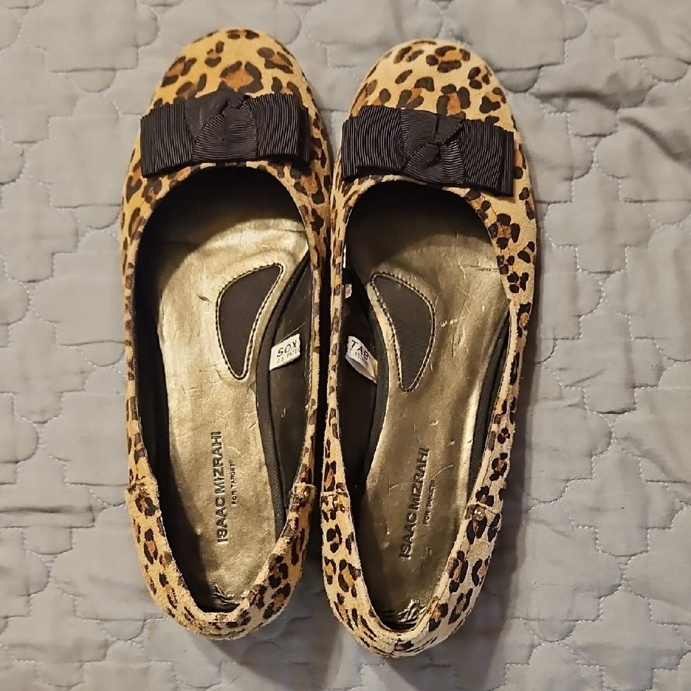 Isaac Mizrahi Leopard Print Flats with Black Bow